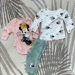 Disney Minnie Mouse Pink and Green Baby Outfit Set